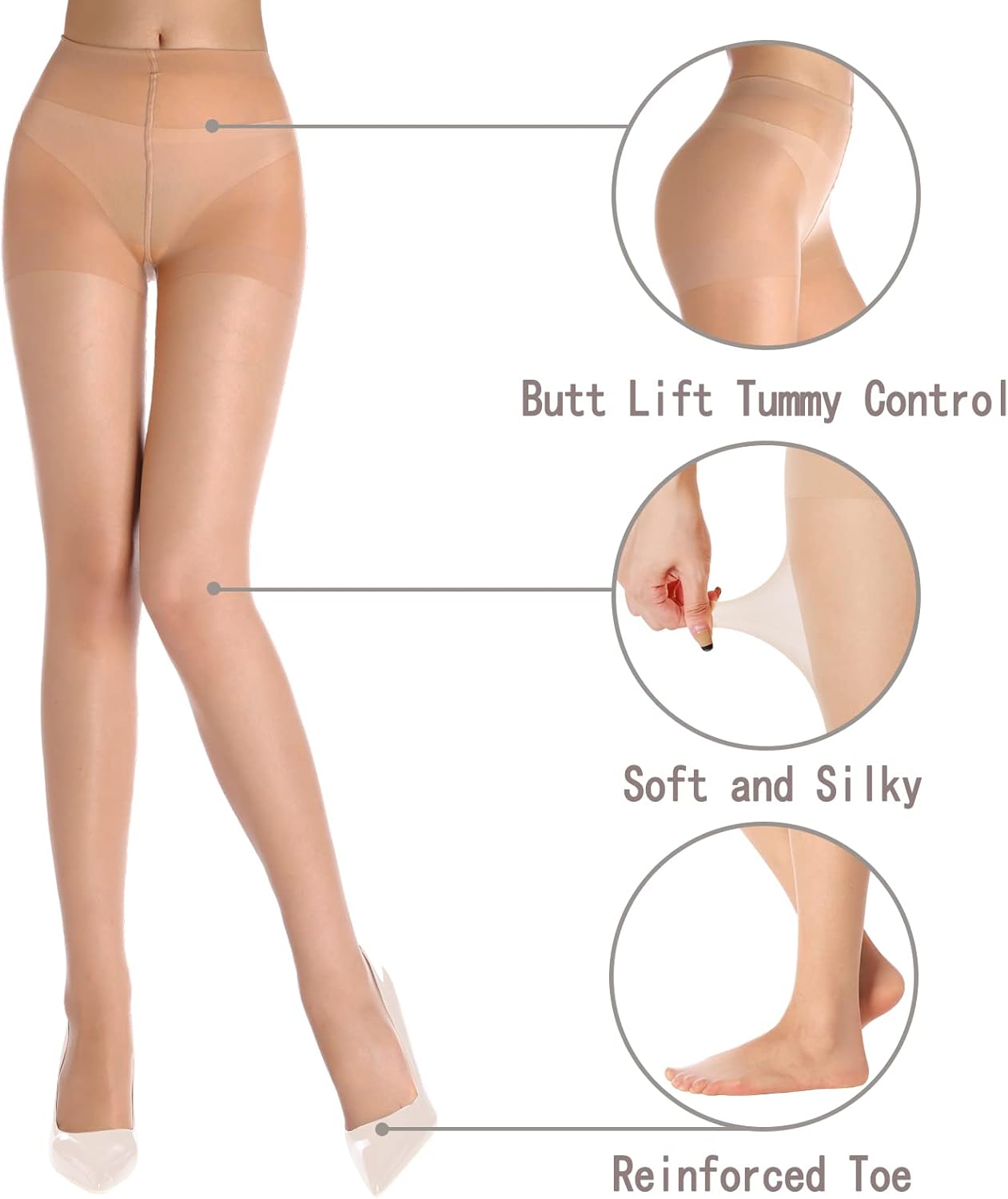 HA WA Black Tights for Women, 3 Pairs Sheer Tights with Control Top Pantyhose