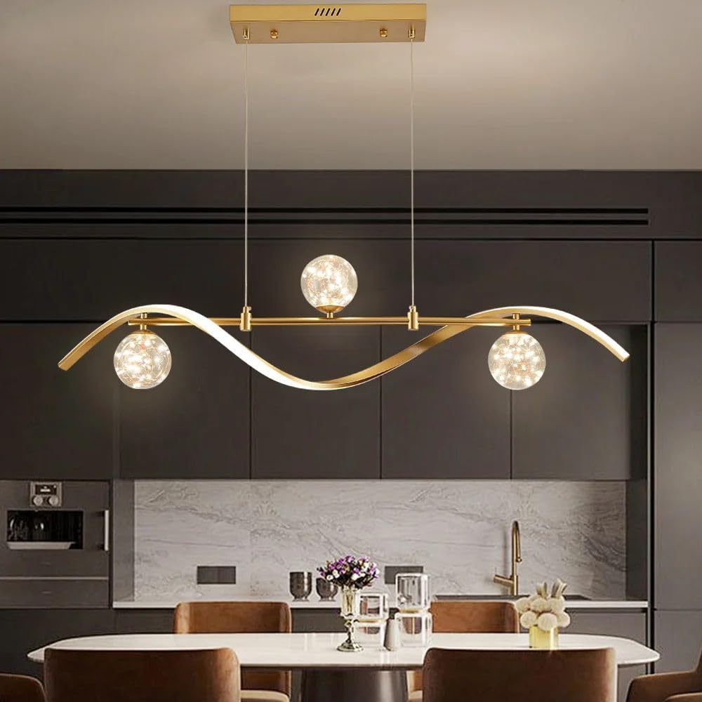 Homary Kücheninselbeleuchtung, lineare Pendelleuchte mit Glaskugelschirmen, dimmbare LED-Hängeleuchte, Gold, 4-flammig