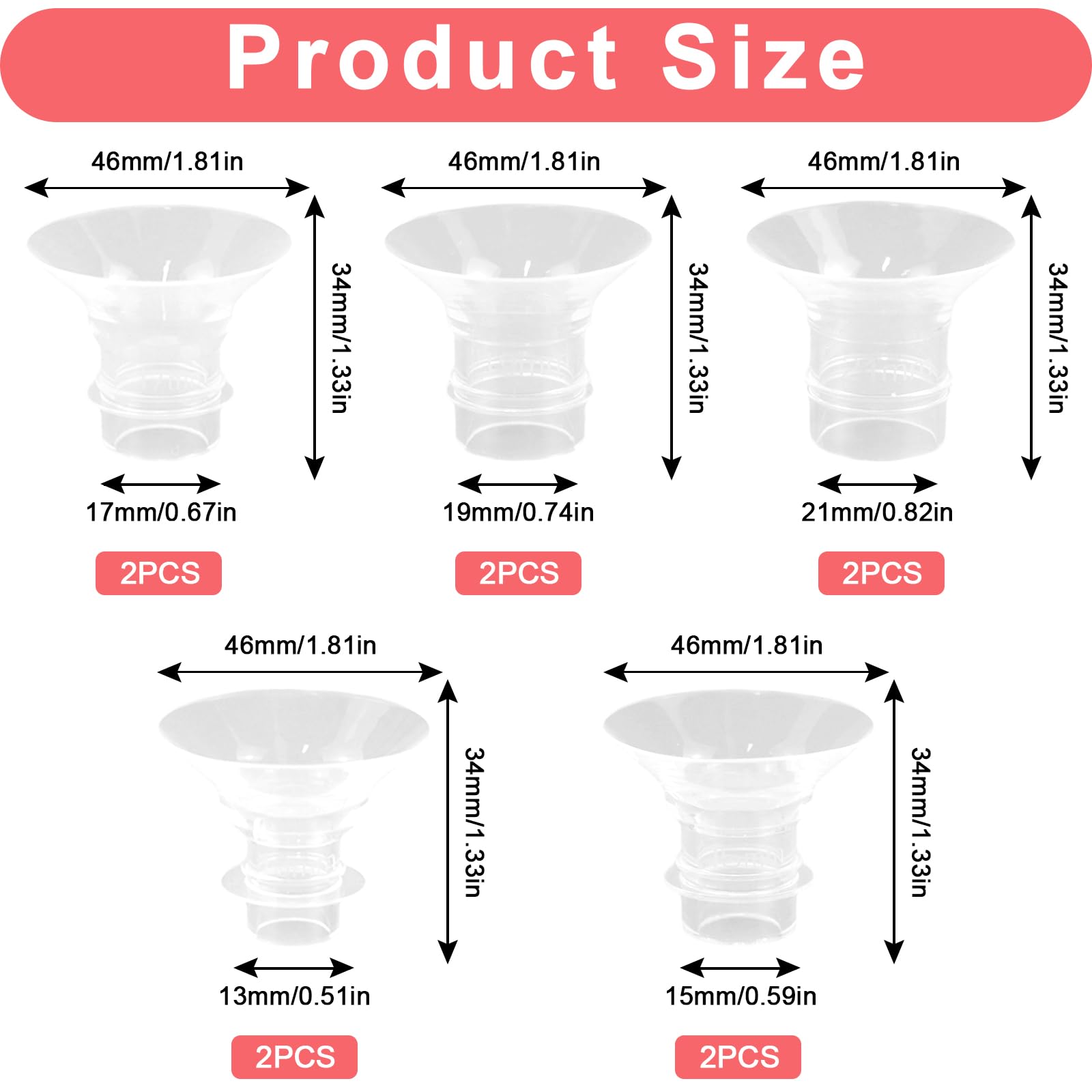 Suevut Silicone Flange Inserts 13/15/17/19/21mm for 24mm Breast Pump Shields, Compatible with Momcozy, Elvie, Spectra - Image 2