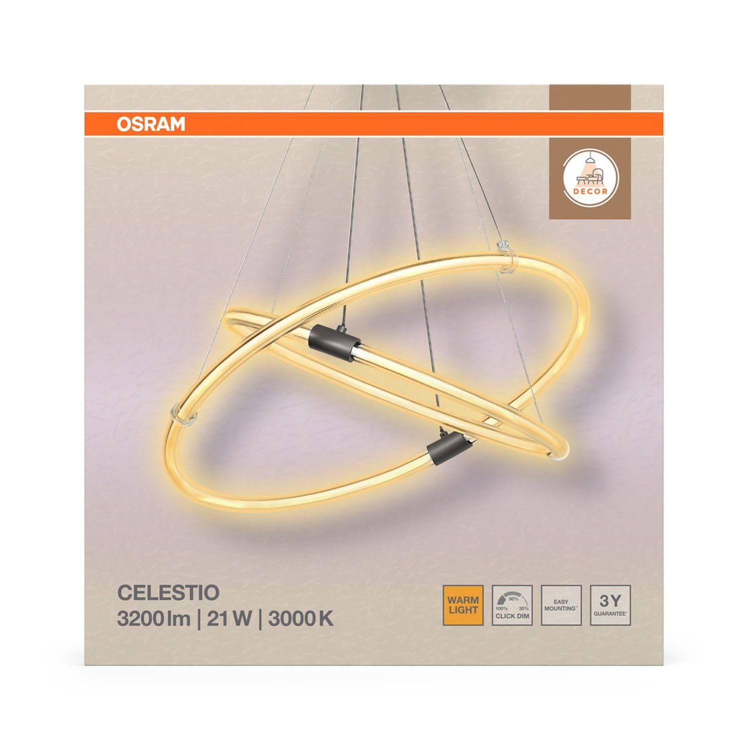 Osram LECVANCE Decor Celestio Lampada a sospensione in policarbonato curvo con LED e design a filamento, 21 W, 2400 lm, 3000 K, 830 bianco caldo, dimmerabile, grigio scuro, plastica (PC), IP20