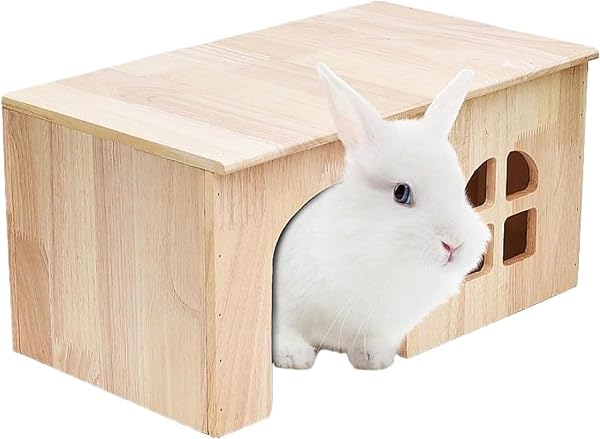 CokBlu小動物用木製ハウス 無垢材 隠れ家 底なし 掃除簡単 かじり対応 ウサギ チンチラ モルモット カメ用 シンプルデザイン ペット用品 ケージ用 (M) - 1