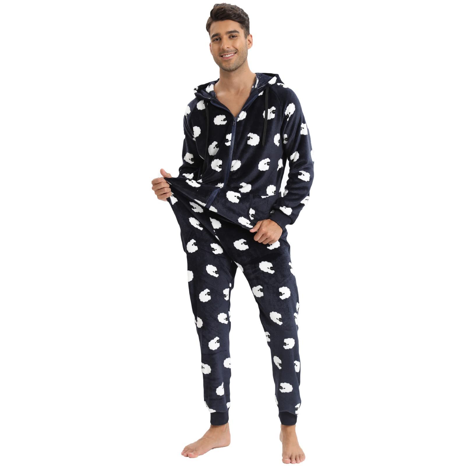 Generisch Masculino - Invierno Casual Viajes Ovejas sueltas Manga Larga Cálido Pijama Hogar Ropa con Bolsillos Loungewear