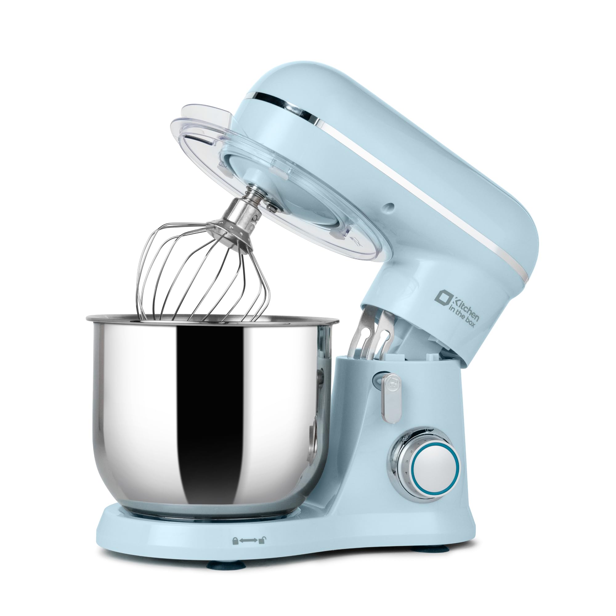 Kitchen in the box 3.5L Compact Stand Mixer, Small Food Mixer with 10 Speeds, Dough Hook, Whisk, Beater, Mini Lightweight Home Baking Appliance for Small Kitchens, 1-2 Person Daily Use (Blue)