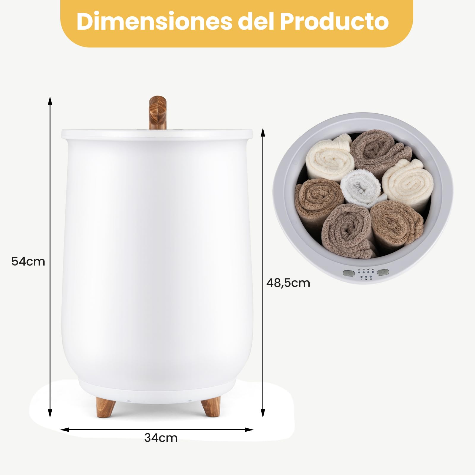 COSTWAY Calentador de Toallas Cubo 23L, Cubo de Lujo con 3 Niveles de Calentamiento, Temporizador de 20/40/60/90 Minutos, Apagado Automático, Espacio para 2 Toallas de Tamaño de 102x178 cm (Blanco)
