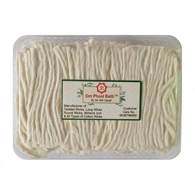 Om Phool Batti Long Cotton Wicks for Diya, Lambi Batti for Puja, (Pack of 1, White) (1500)