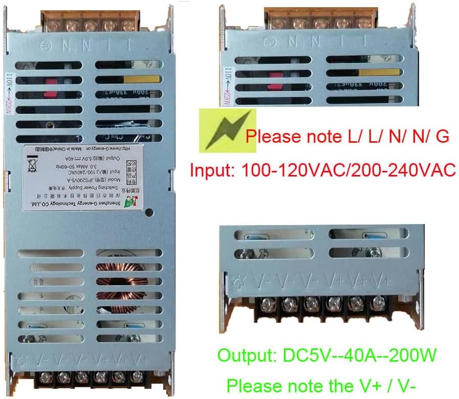 5V Power Supply 200W JPS200V5-A Ultra Thin 5V40A Power Adapter 110V/220V AC to DC 5 Volt 40 Amp Power Converter Low Voltage Transformer for Led Display Screen LED Strip Pixel Led Lights (JPS200V5-A) - Image 5