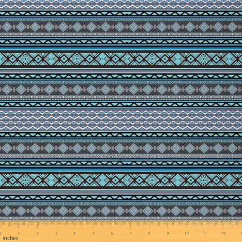 Homemissing Südwesten Polsterstoff für Stühle Geometrisch Streifen Linien Stoff Meterware 184x150cm Tribal Dekorative Wasserdichter Patchwork Stoffe Native Amerikanisch Design Blau Grün Stoffpaket
