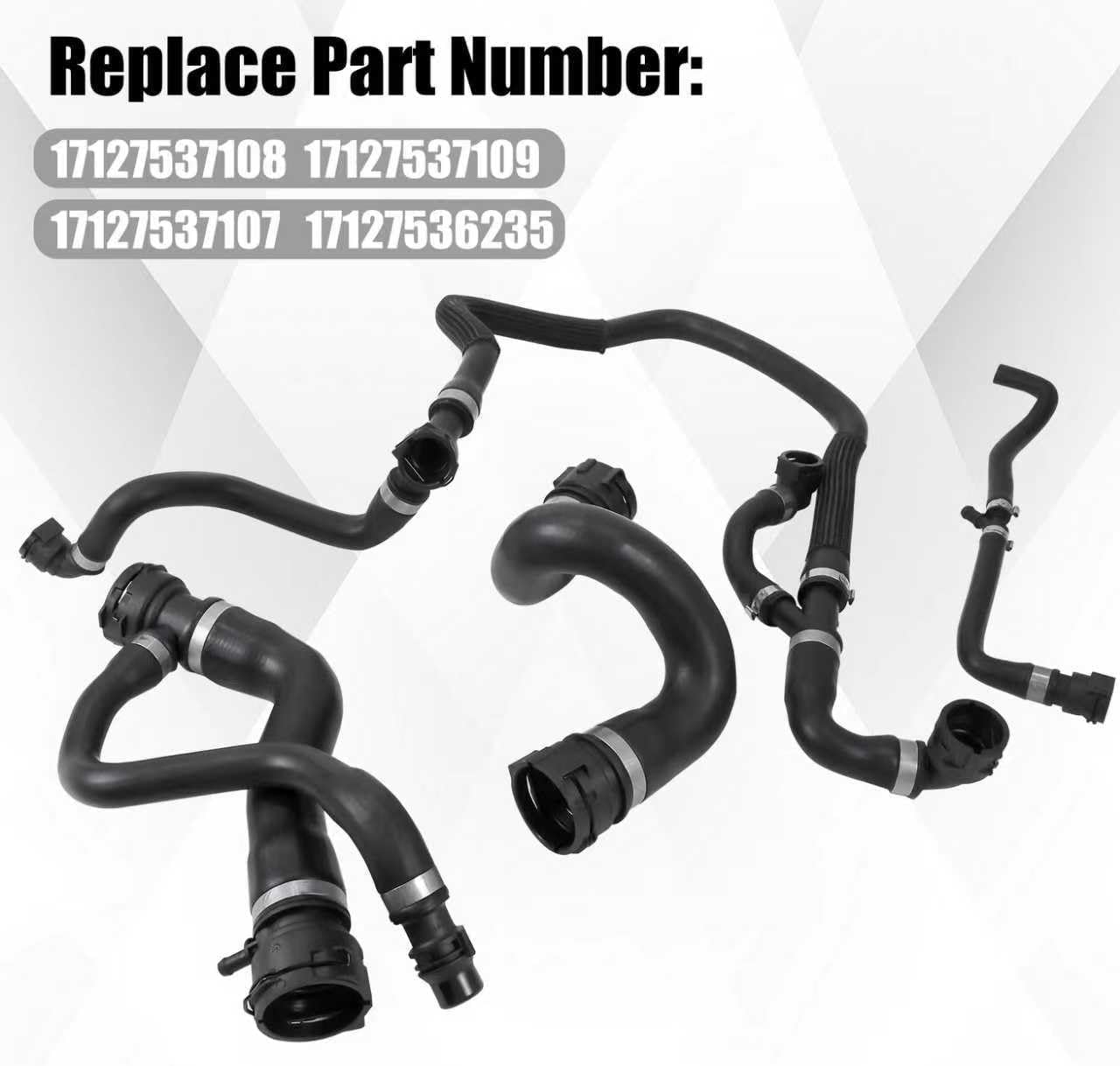 Upper Radiator Coolant Hose With Vent Hose Replace 17127537107 17127536235 17127537108 17127537109 Compatible with BMW E70 X5 3.0si 2007-2013 (Set of 4)