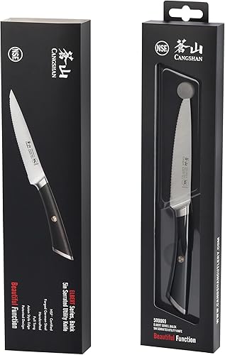 Miniatura 7 de Cangshan ELBERT Serie Alemán Acero Forjado 5" Cuchillo utilitario dentado (negro)