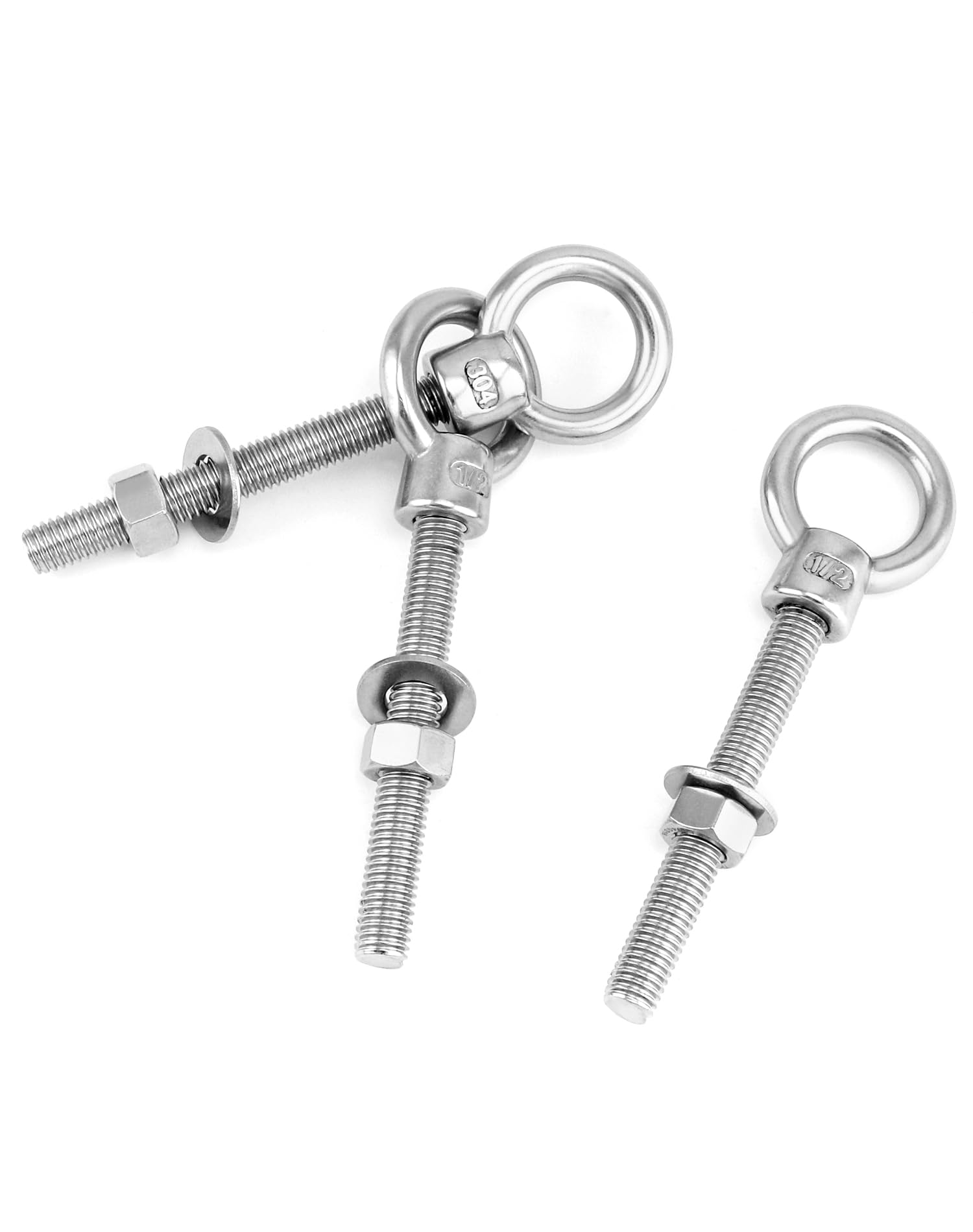 Threaded Eyebolts, 5 Pack 1/2x4 Long Stainless Steel