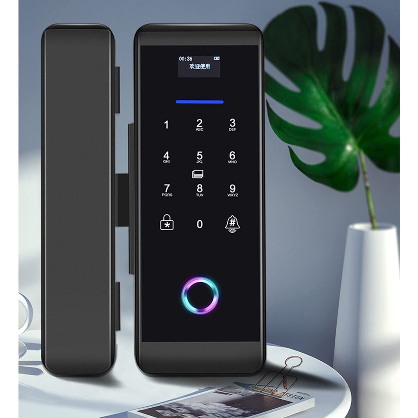 Cerradura de Puerta de Vidrio Inteligente, Seguridad Electrónica, Contraseña Biométrica de Huellas Dactilares, Tarjeta IC, Aplicación Bluetooth, Desbloqueo Remoto, Sistema de Control de(negro)