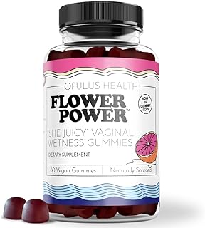 Flower Power Vaginal Dryness Gummies - Vaginal Moisturizer for Dryness, Feminine Care, Sugar Free Slippery Elm Bark Mix Berries, Blueberry Flavor Vaginal Moisture, Vegan, 60 Gummies