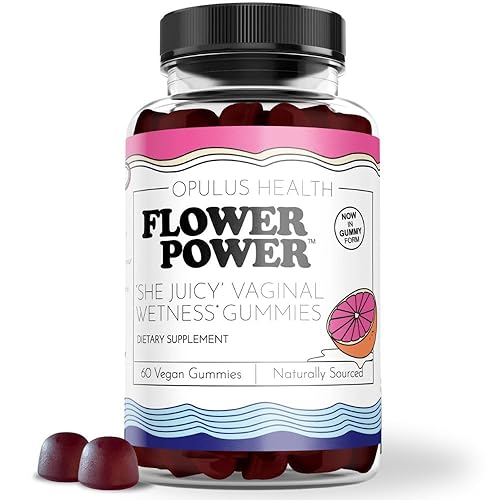 Flower Power Gomitas de sequedad vaginal - Hidratante vaginal para sequedad, cuidado femenino, mezcla de corteza de olmo resbaladizo sin azúcar,
