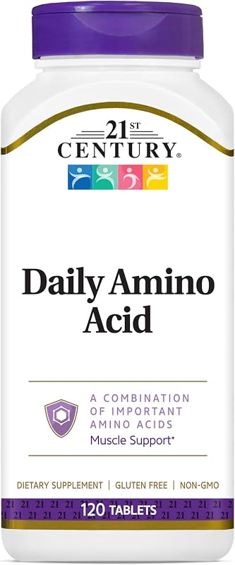 21st Century Daily Amino Acid Tablets, 120 Count | Essential Amino Acids Complex, Muscle Health, Growth & Recovery Support, Daily Tablets for Active Men & Women, Non-GMO