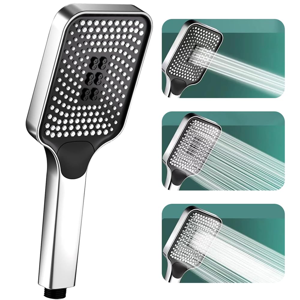 Shower Head High Pressure, Power Shower Head with 3 Modes, High Pressure Bathroom Square Shower Head, Adjustable Power Showerhead, Universal Handheld Shower Head for Low Water Pressure, Water Saving