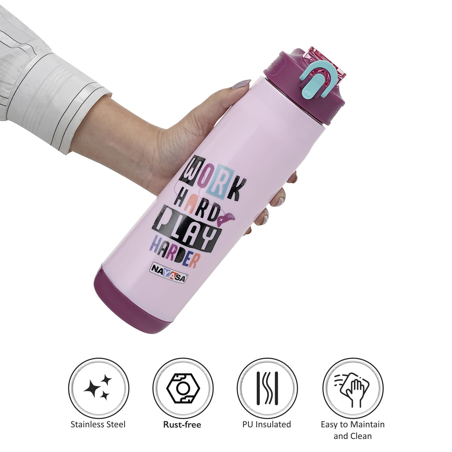 Nayasa Adonis Water Bottle - Pink - BPA-Free -3