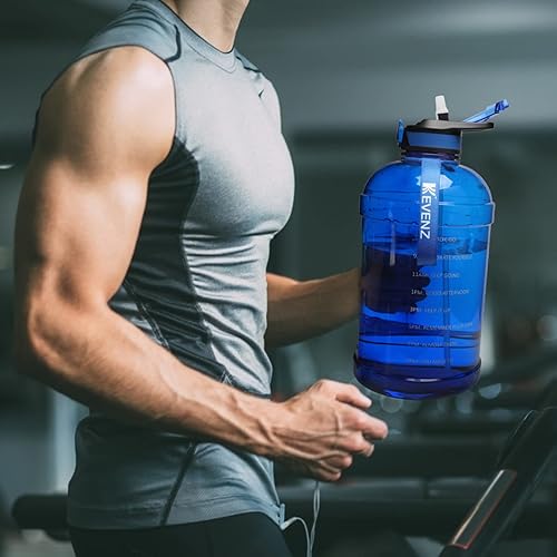 Miniatura 6 de KEVENZ Botella de agua con marcador de tiempo, botella de agua de 1 galón con popote, jarra de agua a prueba de fugas, sin BPA, azul
