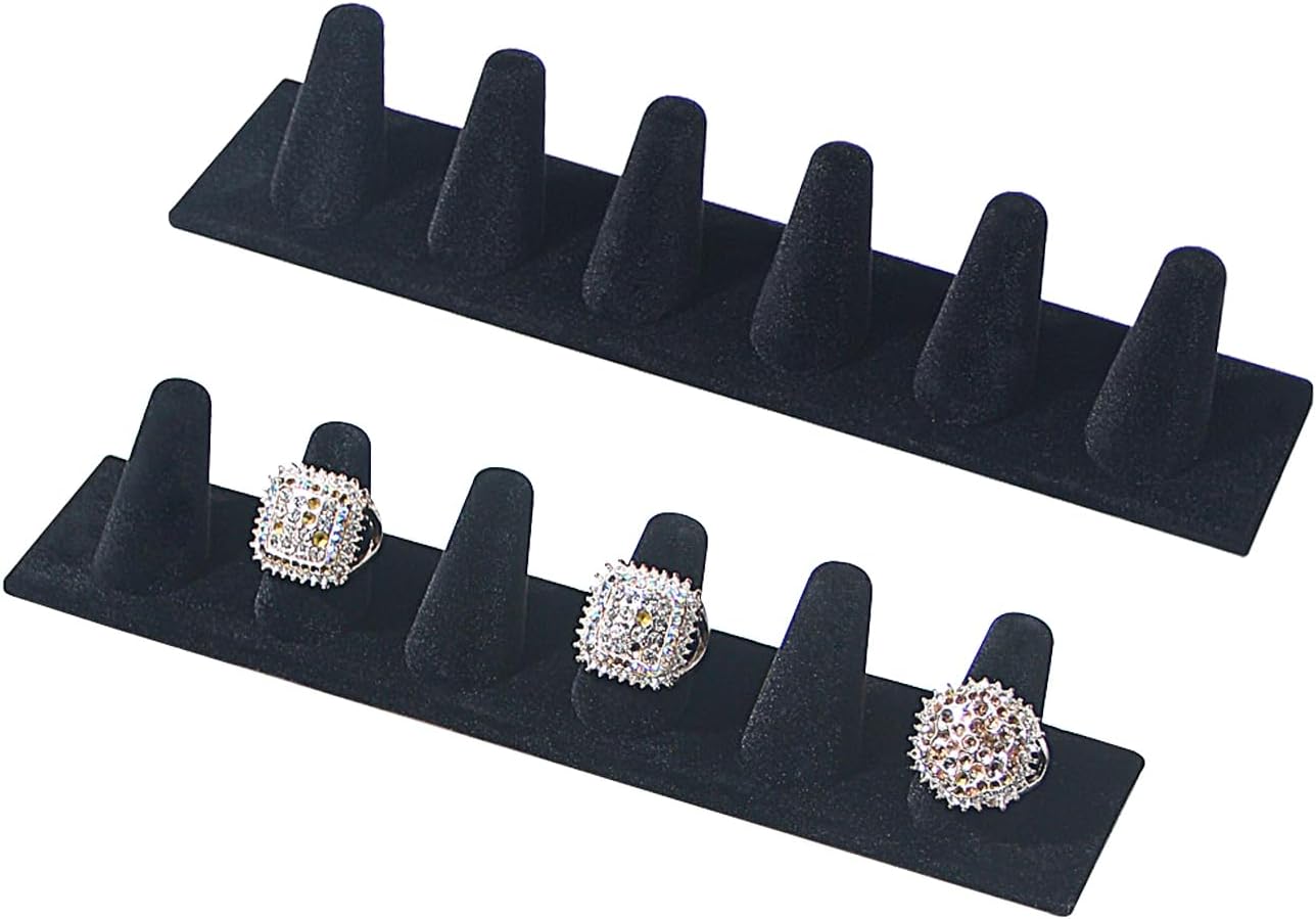 Velvet 6 Finger Ring Display Stand, Ring Holder Organizer, Ring Holder Stand for Selling, Jewelry Ring Storage for Home Desk Drawer (Black 2PC)
