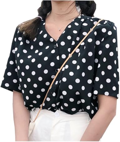 Amazon Yururito レディース ポルカ ドット柄 水玉 シャツ ブラウス トップス シングルブレスト レトロ 半袖 Vネック 薄手 夏 ブラック シャツ ブラウス 通販 Amazon Yururito レディース ポルカ ドット柄 水玉 シャツ ブラウス トップス シングルブレスト レトロ 半袖 Vネック 薄手 夏 ブラック シャツ ブラウス 通販