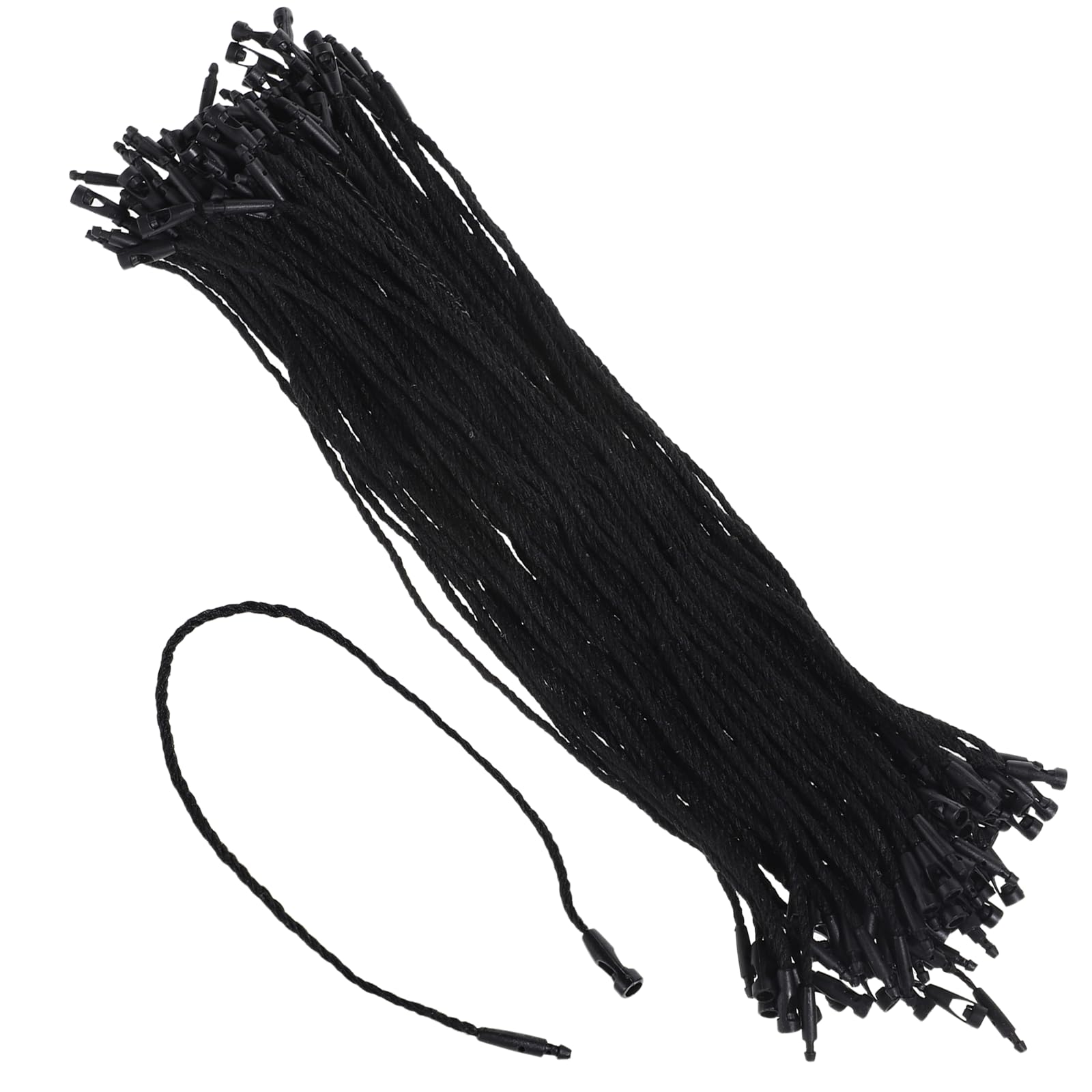 Photo 1 of 200Pcs 7.8 Inch/20cm Cotton Hang Tag String Fasteners, Hanging Rope Snap Lock Pin Loop Fastener Hook Ties Plastic Tags Ties for Clothes Tag, Price Tags, Shoes Snap Lock, Luggage Label (Black)