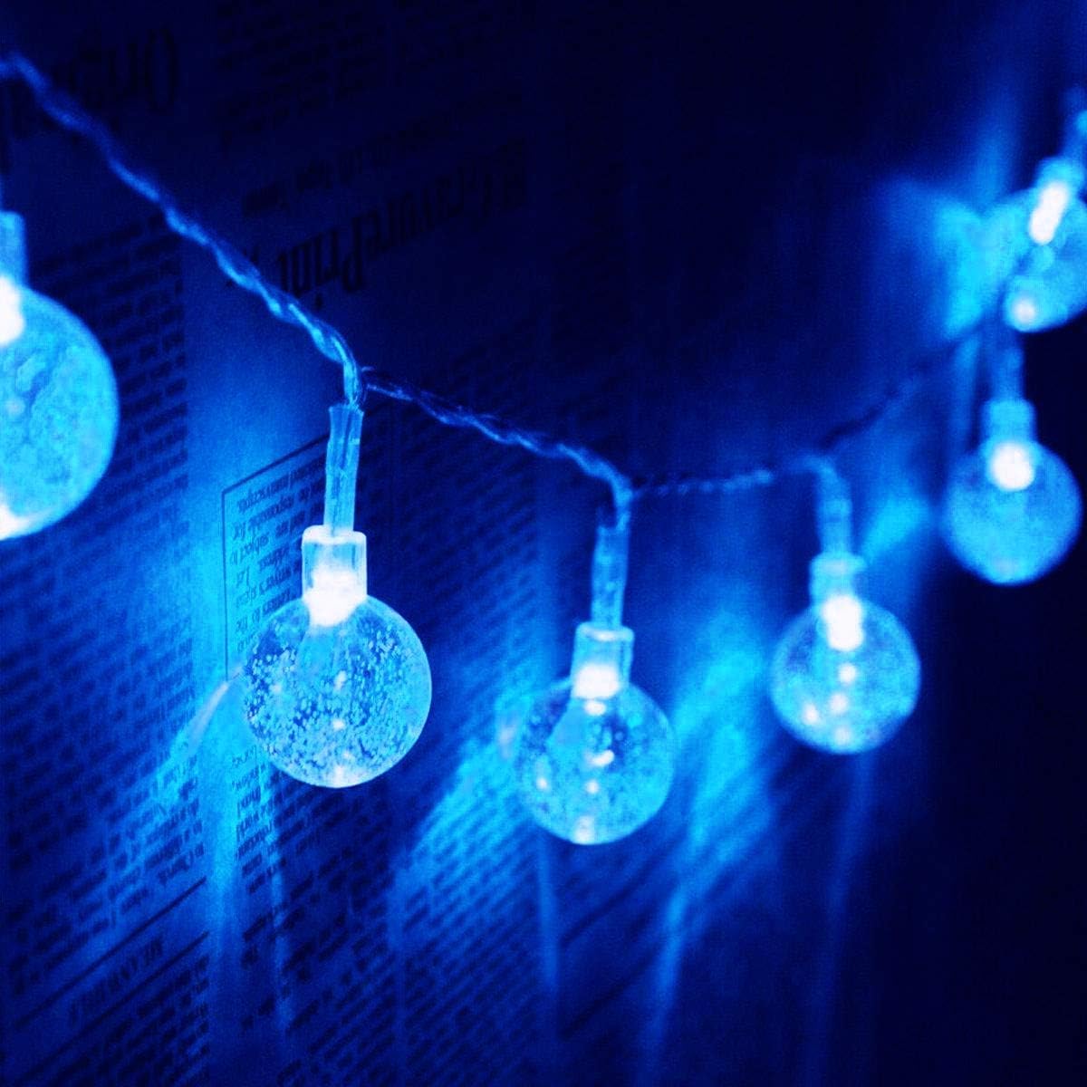 Guirnalda de luces solares de bolas gruesas para exteriores, 22 m, 200 LED, impermeable, con 8 modos, para jardín y patio (azul)