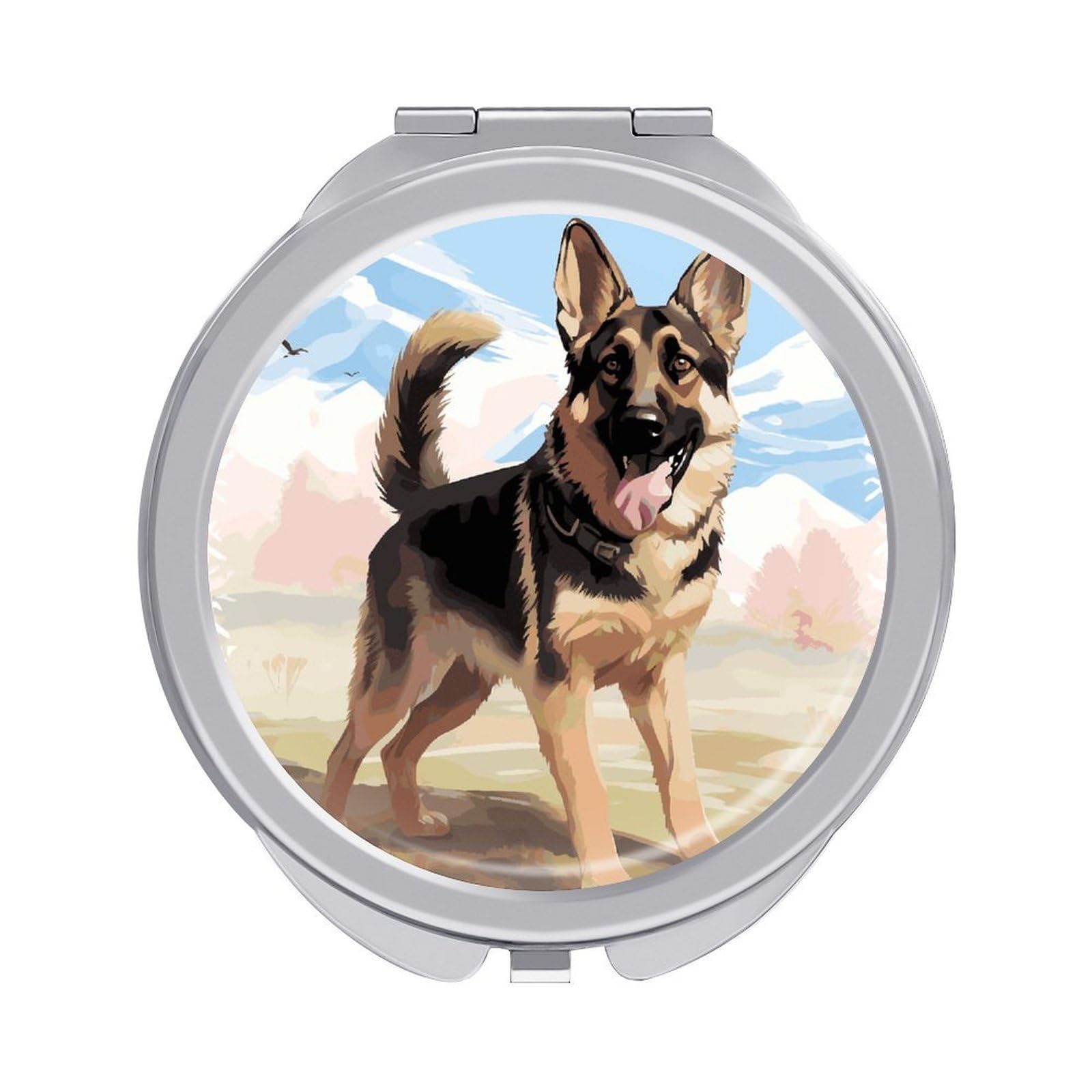 JTREHY German Shepherd Dog Lovers Makeup Mirror Silver Mirror Surface Folding Makeups Mirrors Lightweight Durable Looking Glass for Suitable Traveling Handbag and Purses