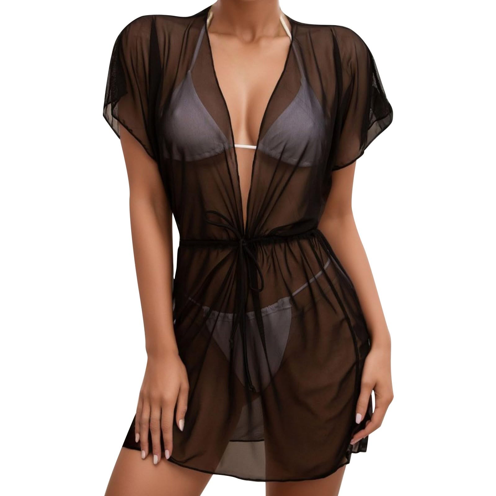 Womens Cover Ups Swimwear Beachwear Dress with Half Sleeve Summer Sheer Beachwear Swimsuit for Bikini