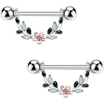 2pcs 14G Nipple Rings Flower Nipple Bars Surgial Steel 316L Nipple Piercing Jewelry Heart Nipple Barbell for Women