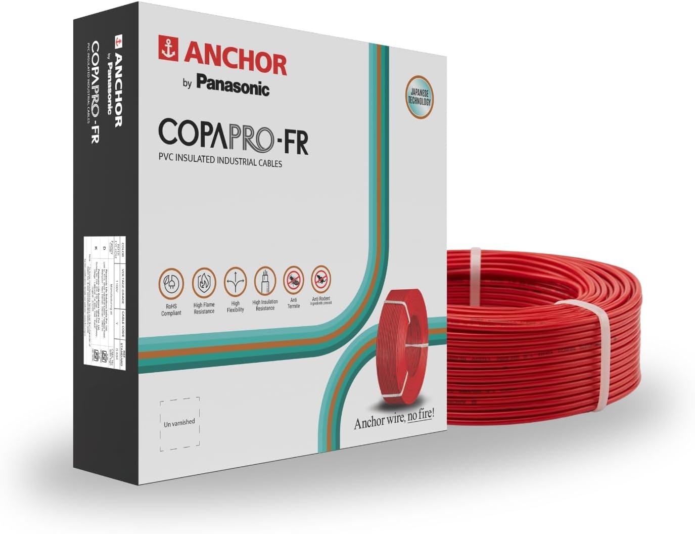 Anchor by Panasonic 1 mm COPAPro FR Electrical Wire, 90 Meter Fire Resistant Single Core PVC insulated Pure Copper Wire, Anti Rodent Anti Termite Flexible Wire for Connections (RED, 96138RD)