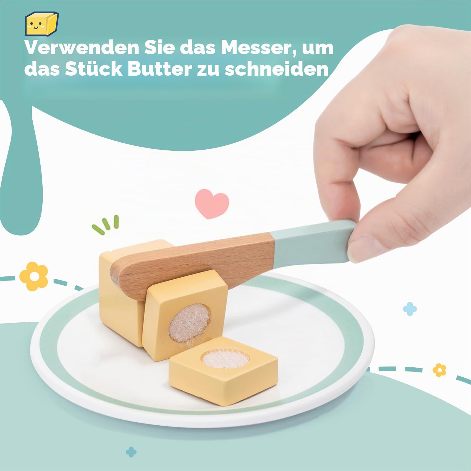 Toaster-Spielzeug-Set aus Holz für Kinder – Simulationsspiel – Pop-up-Toaster mit Brot, Butter, Messer, Ei und Lebensmittelzubehör – Montessori-Küchenspielzeug für Kleinkinder