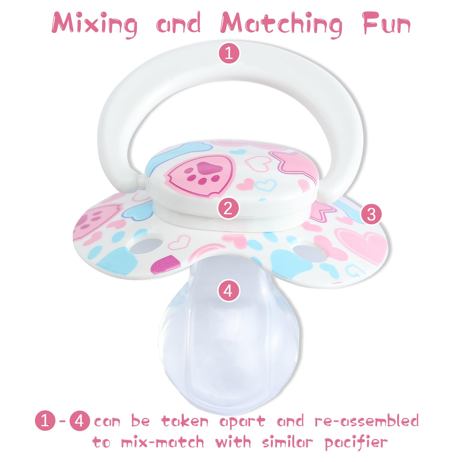 Cute Adult Pacifier Silicone Nipple:Big Size Butterfly Shaped Night Binky - Large Shield Printed Paci White for Sleep - Image 4