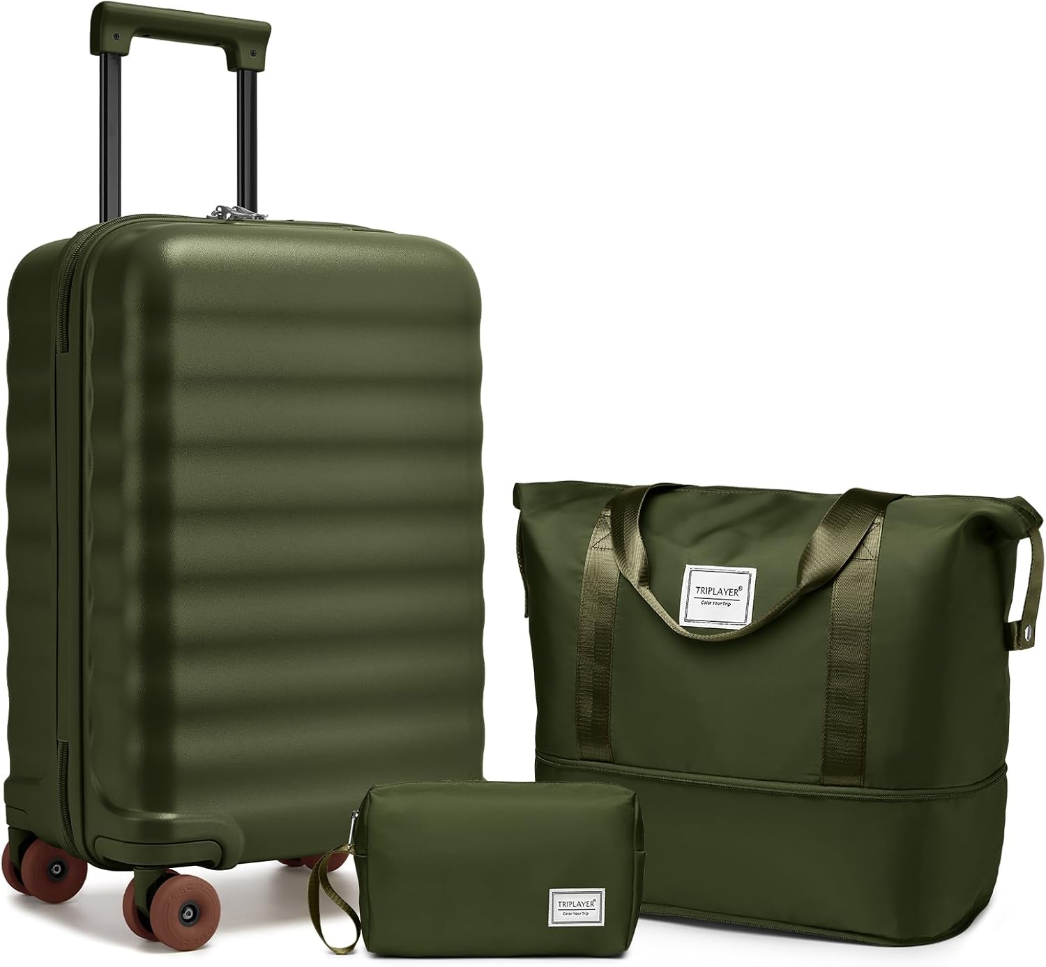 Luggage Sets 3 Piece, Carry On Luggage 22x14x9 Airline Approve PC Hardside Suitcase Set with Wheels TSA Lock, Durable Carry-On Suitcase with Duffel Bag for Women (Lavender)