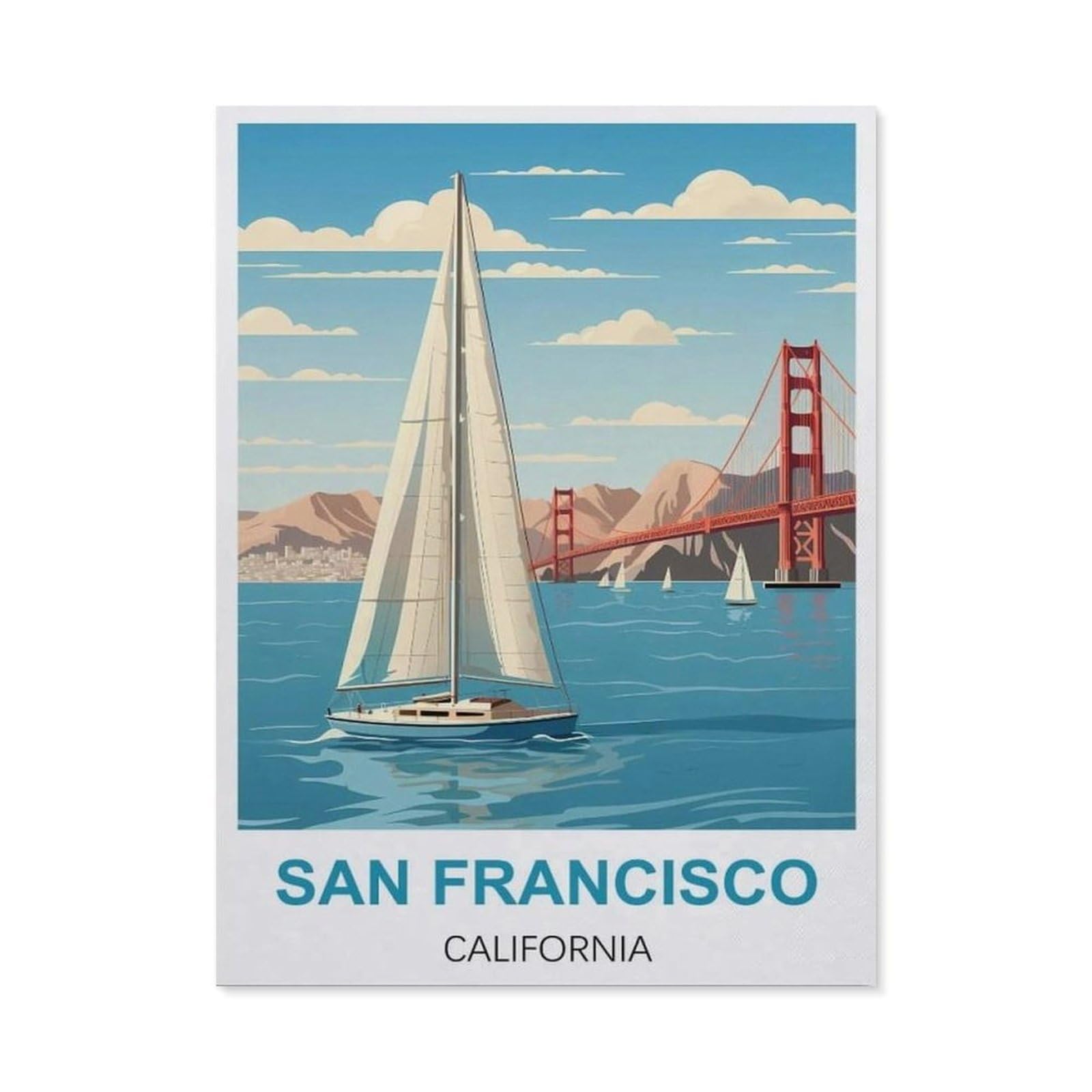 BEAYODKP San Francisco California Vintage Travel Poster，5D DIY Diamond Painting Full Round Drill Diamond Embroidery Cross Stitch Rhinestone Mosaic Paintings Art（40 x 50 cm/15.74 x 19.68 inches）-BY2