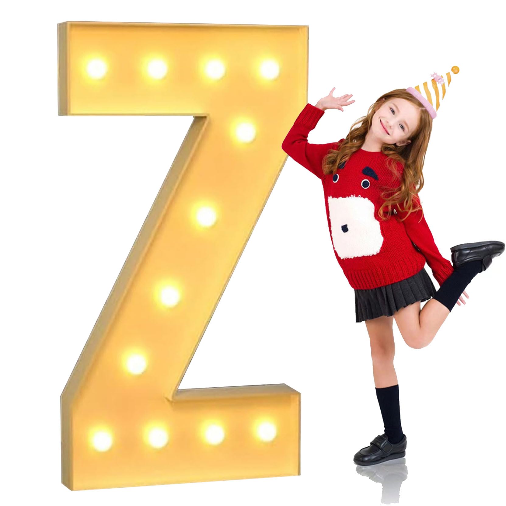 Letra Z Light UpMarquee Números para decoración de fiestas, mosaico gigante, luces LED, juego de tablero de espuma precortado para el día de San Valentín, cumpleaños, Navidad, Año Nuevo, 120 cm