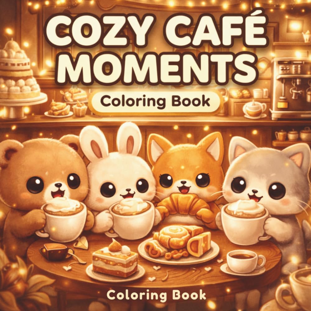 Cozy Café Moments Coloring Book: Cute & Relaxing Coffee Shop Scenes for Stress Relief | Cozy Kawaii Coloring Book for Adults and Teens (CozyDoodle Collection)