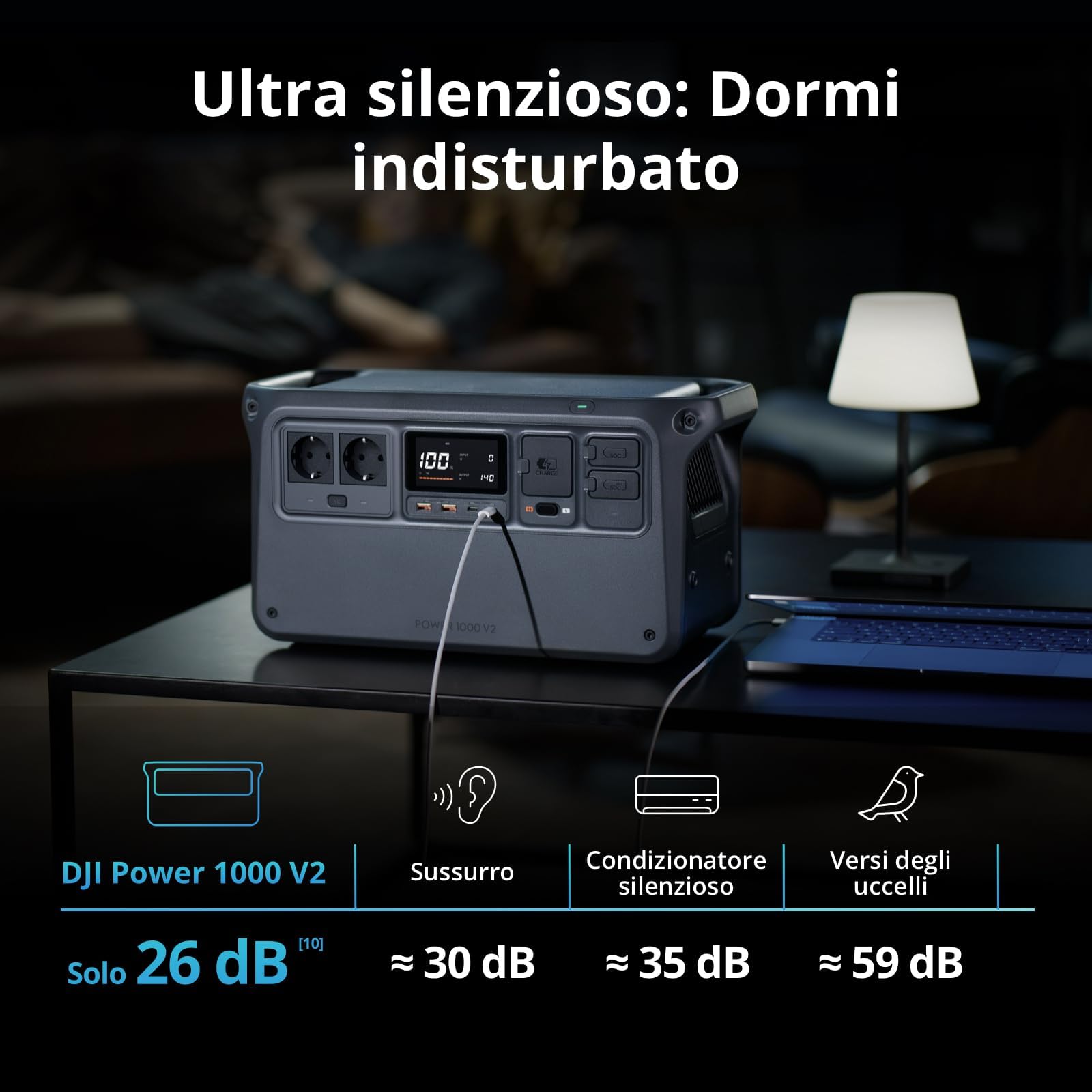 DJI Power 1000 V2 Power Station portatile 1024Wh, 2600 W Power Station Solare, batteria LiFePO4, ricarica rapida in 37 minuti dallo 0% all'80%, generatore elettrico per campeggio (spina inclusa)