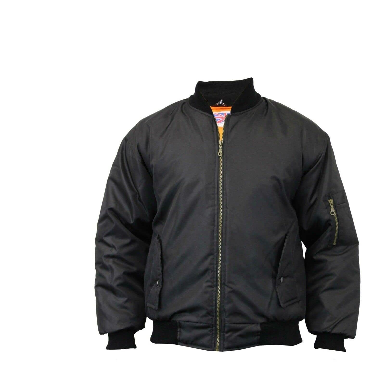 R G Clothing Men's Black Ma1 Biker Security Padded Military Flight Bomber Jacket (As8, Alpha, X_l, Regular, Regular, )