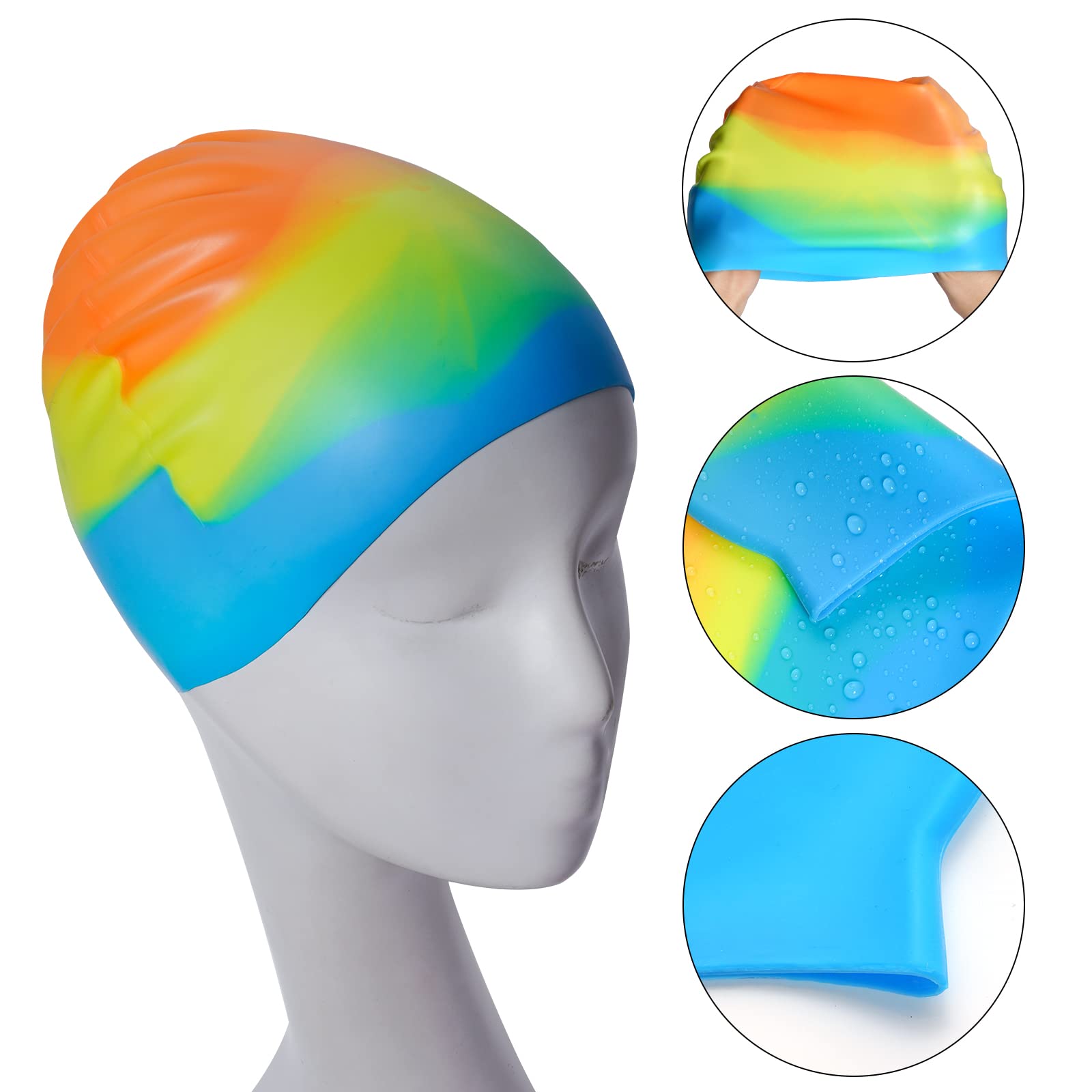 6 Stück Silikon-Badekappe für Erwachsene, Silikon-Badekappe für Damen, Herren, Kinder, hohe Elastizität, dicke Schwimmbadkappe, Silikon-Badekappe für langes Haar, kurzes Haar, Silikon, Duschhaube