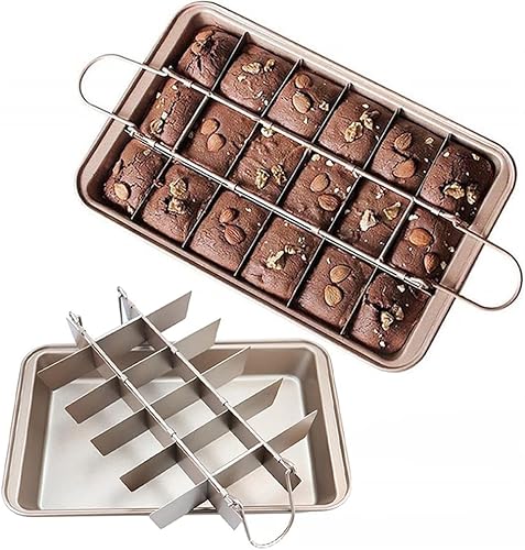 Miniatura 3 de Bandeja para brownie con divisores, bandeja antiadherente para hornear de 18 rebanadas, acero de alto carbono para horno, tamaño 12 x 7.9 x 2