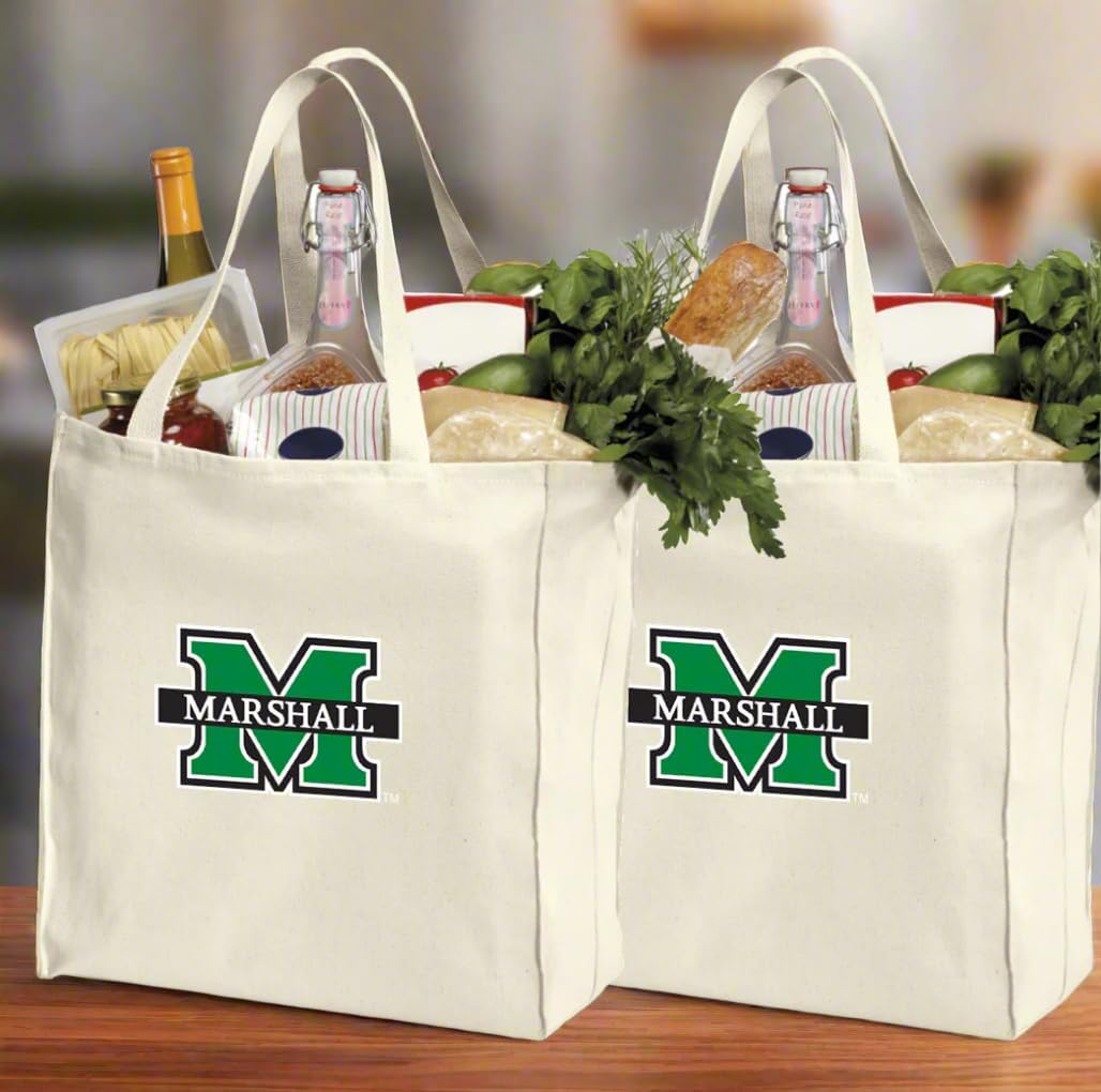 Broad Bay Reusable Marshall University Shopping Bags or Marshall Grocery Bag 2Pc SET NATURAL COTTON