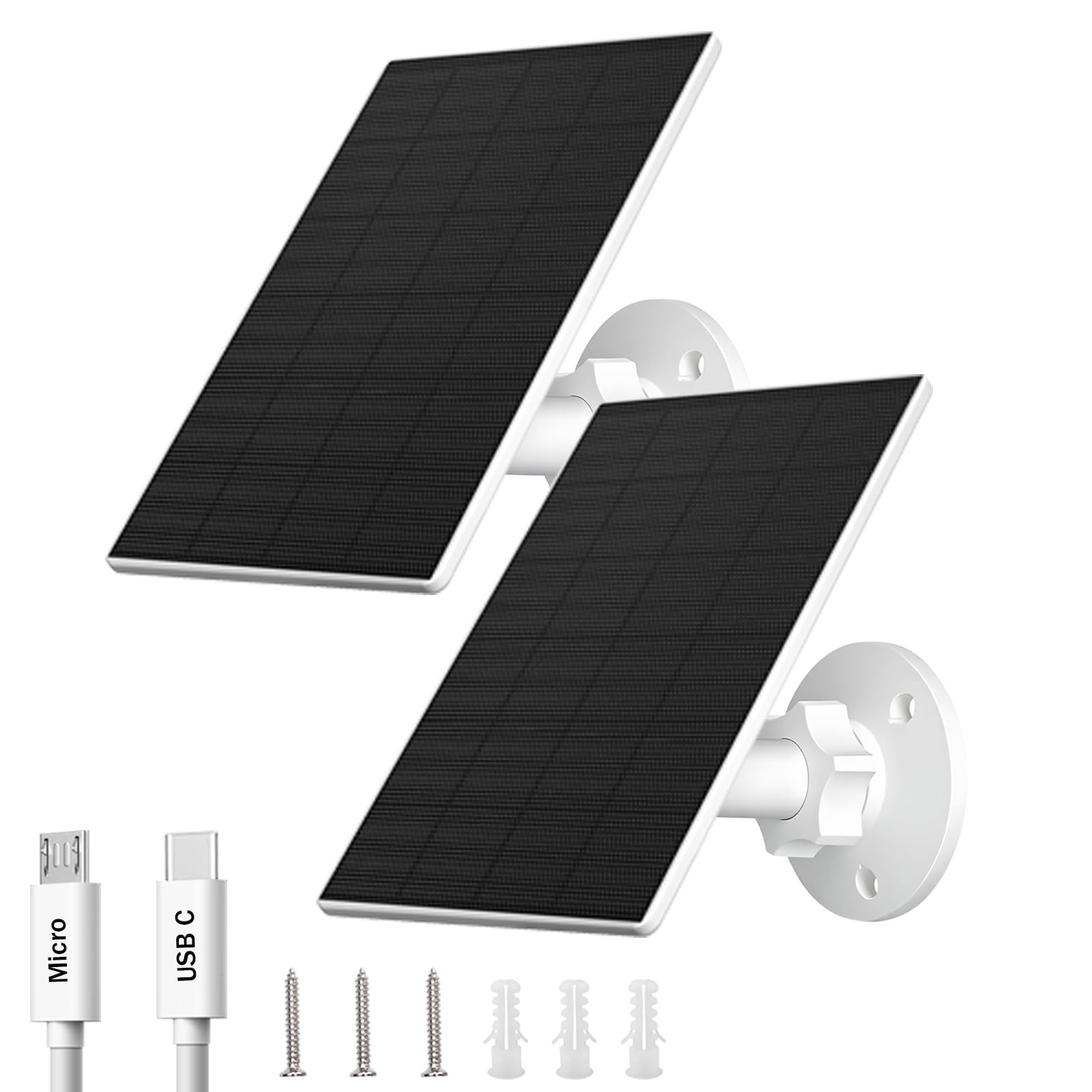 FUTUREZEN 2W Solar Panel for Security Camera Outdoor, 5V USB/Type-C Solar Charger Compatible with Rechargeable Battery Cameras, IP65 Waterproof, 360° Adjustable Mount, 7.2ft Cable (2 Pack, White)-image-15