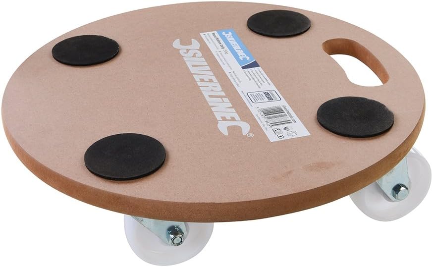 Loops 250KG Platform Dolly - 380mm Round Circle Heavy Box Moving Castor Wheel Safety Trolley - Warehouse/Storage Wood Base Plate - Moving Appliances & Large Awkward Objects