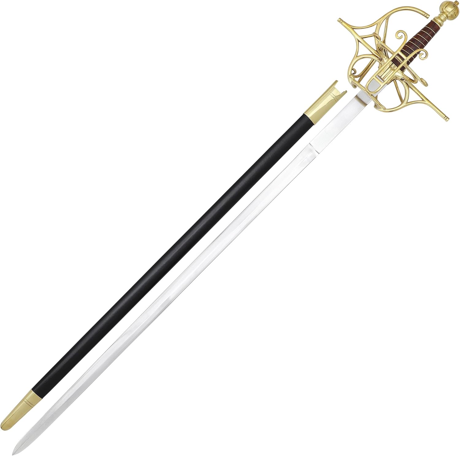 Armory Replicas™ Golden Swept Hilt Rapier Sword – EN45 Steel Blade, Brass Guard, Leather Grip
