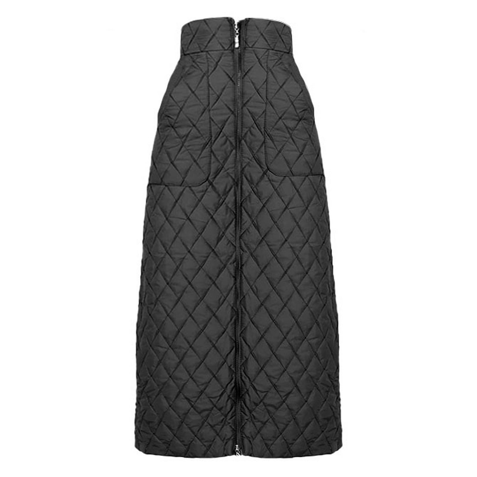 Womens Insulated Long Down Skirt Thicken High Waist Zip Front Quilted Puffer Skirt with Pockets