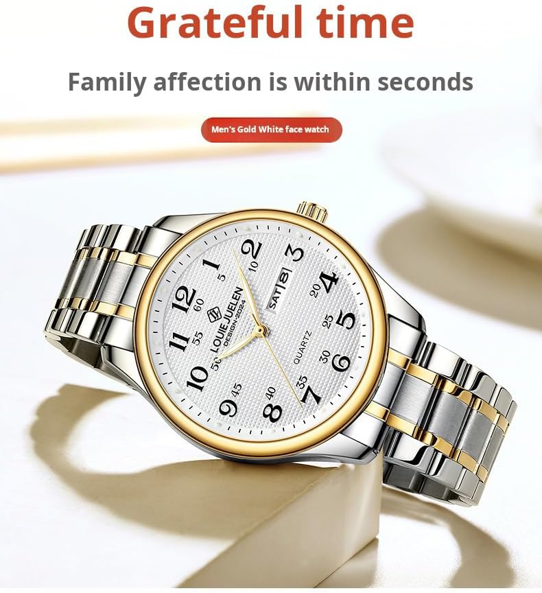 Gosasa Easy-to-Read Quartz Watch for Seniors, Large Numerals, Calendar, 30m Water Resistance, Luminous,Women's Men's Stainless Steel Wrist Watch