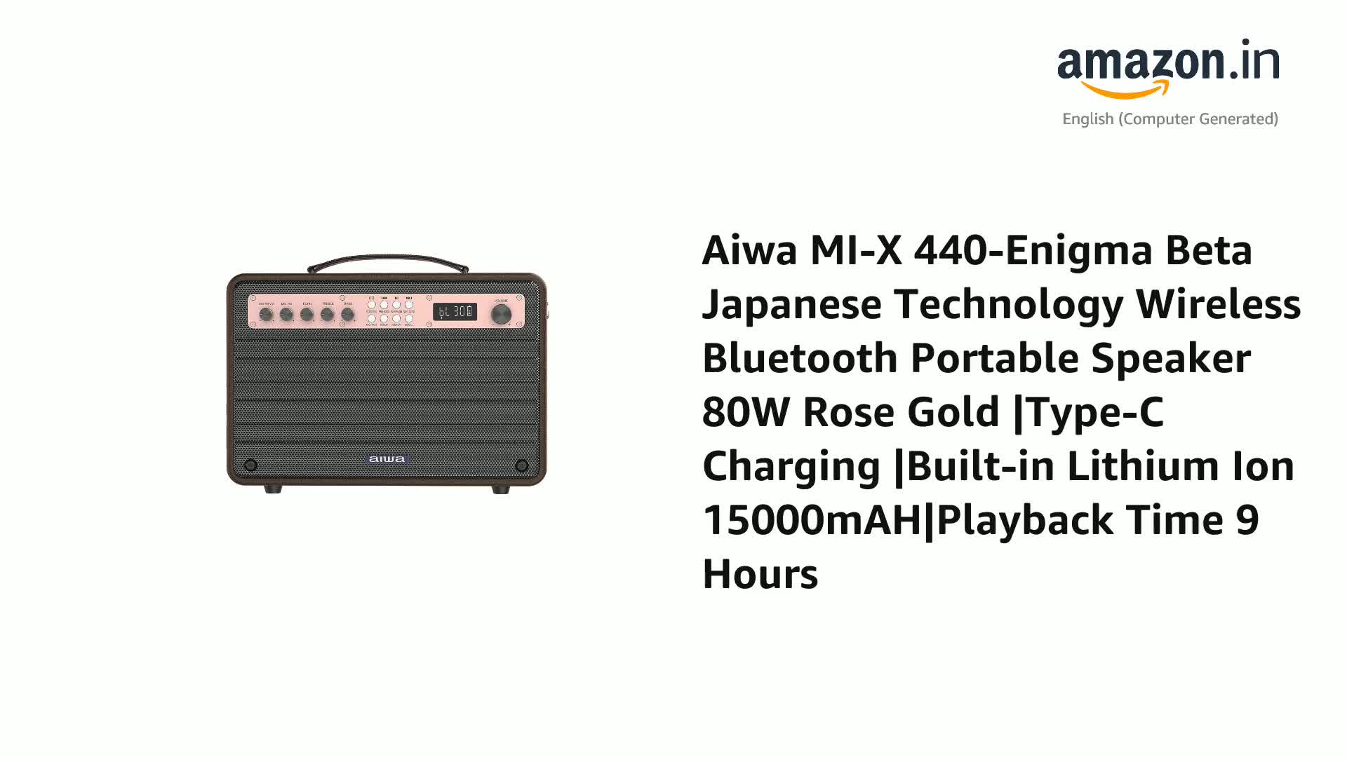 Aiwa Bluetooth Speaker with Powerfull Bass, Portable Speaker with