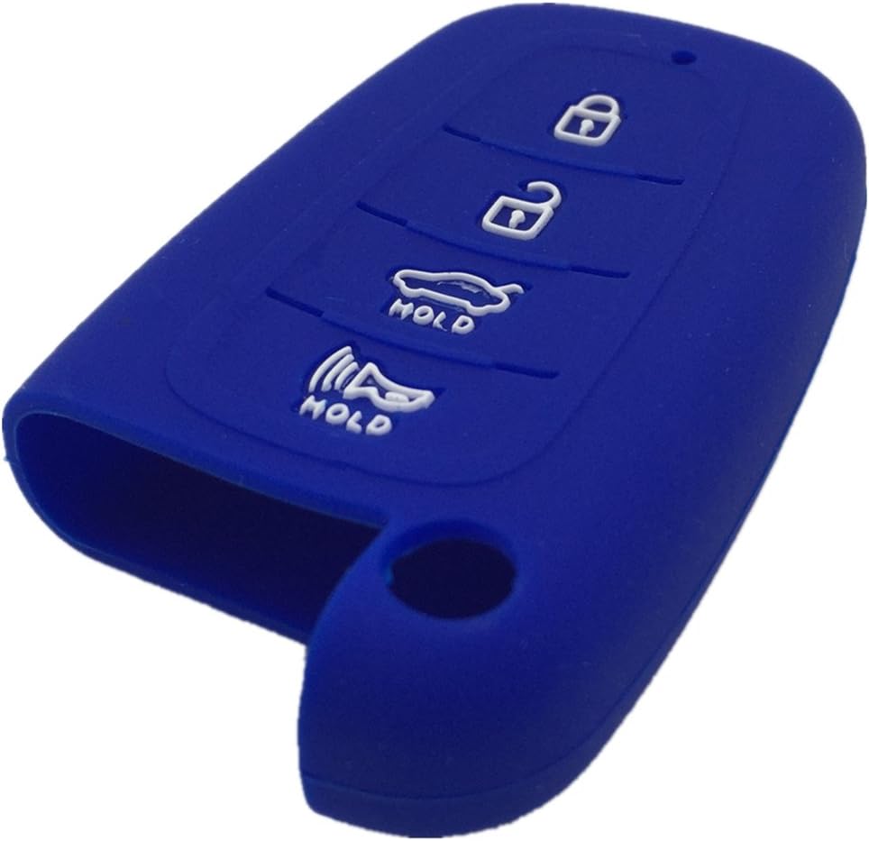 Ezzy Auto Dark Blue 4 Buttons Silicone Remote Fob Key Case Cover Holder Bag Key Fob Skin Covers Replacement fit Hyundai Equus Genesis Coupe Sonata Veloster