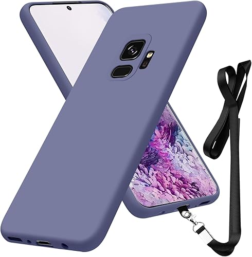 Funda compatible con Samsung Galaxy S9 de 5.8 pulgadas, funda protectora de cuerpo completo de silicona líquida suave, correa de cordón para el