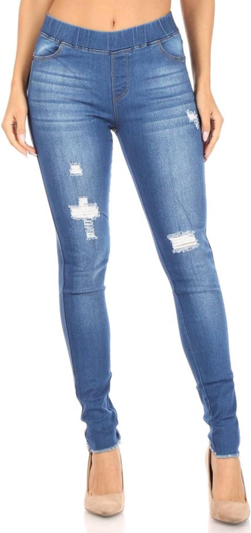 Women's Stretch Pull-On Jeans Skinny Ripped Distressed Denim Jeggings Regular-Plus Size