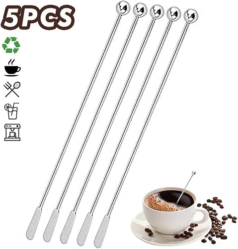 Miniatura 3 de Agitadores de bebidas de café  Acero inoxidable para cócteles Swizzle Stick con pequeñas paletas rectangulares (paquete de 5)